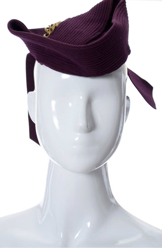 Blossom Hats Vintage Plum Wool 1930s Hat Topper with Chain Accent - Dressing Vintage
