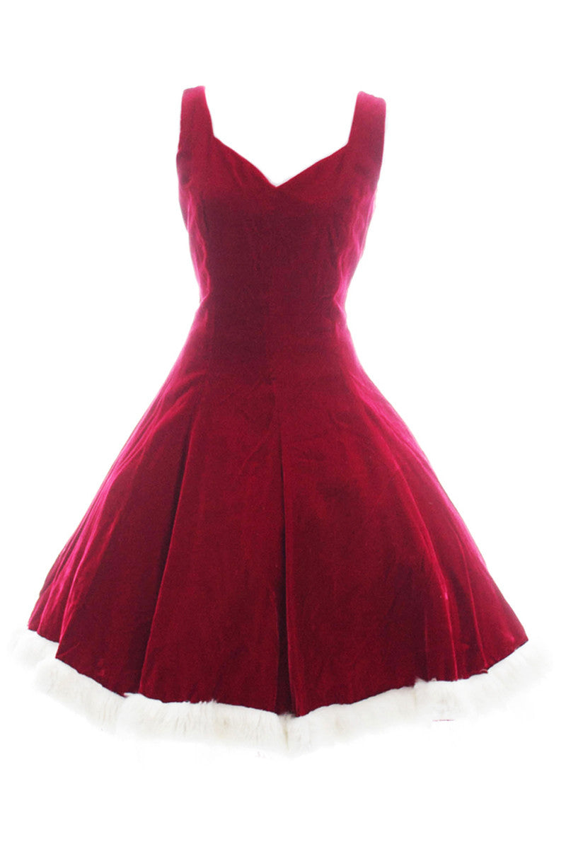 Vintage dress Santa elf red velvet with white faux fur trim Modig Vintage dress Santa elf red velvet with white faux fur trim Modig