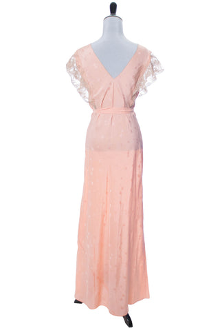 1930s Salmon Pink Silk Vintage Nightgown with Lace Trim - Dressing Vintage