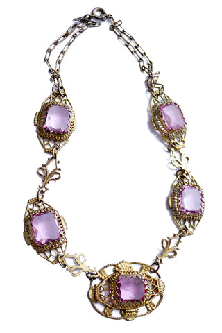 Intricate Vintage Edwardian Amethyst Crystal Necklace - Dressing Vintage