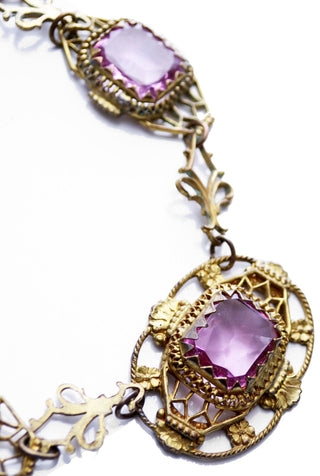Intricate Vintage Edwardian Amethyst Crystal Necklace - Dressing Vintage