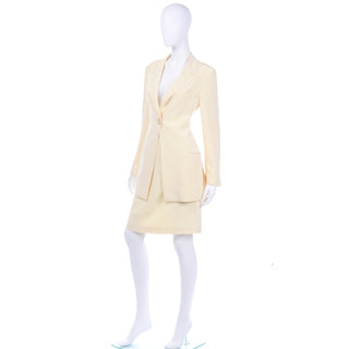 Krizia Cream Silk Blend Skirt and Long Blazer Jacket Suit 2 pc