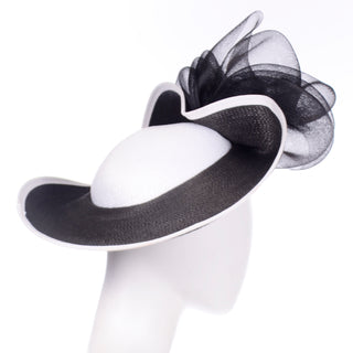 Bellini Italy Vintage Black and White Straw Statement Hat upturned brim