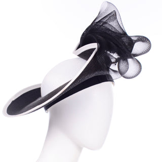 Bellini Italy Vintage Black and White Straw Statement Hat church lady wedding hat