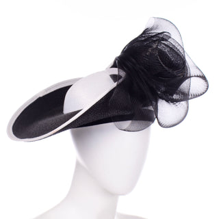 Bellini Italy Vintage Black and White Straw Statement Hat dramatic