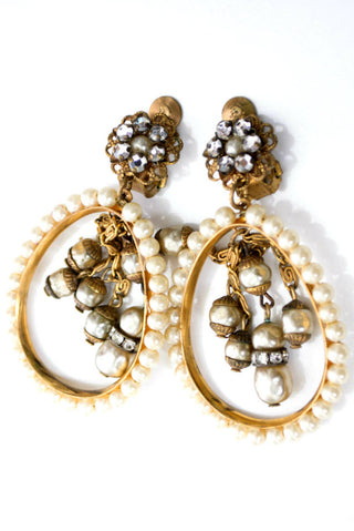 1940s Vintage Dangle Drop Rhinestone Pearl Hoop Earrings - Dressing Vintage