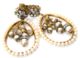 1940s Vintage Dangle Drop Rhinestone Pearl Hoop Earrings - Dressing Vintage