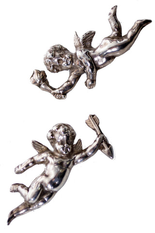 Sterling silver 1940s cherub angel pins pair - Dressing Vintage