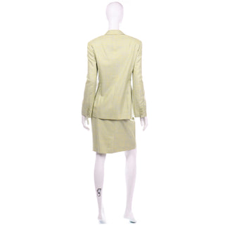 Vintage Margaretha Ley Escada Blue Yellow Silk Wool Skirt Jacket Suit