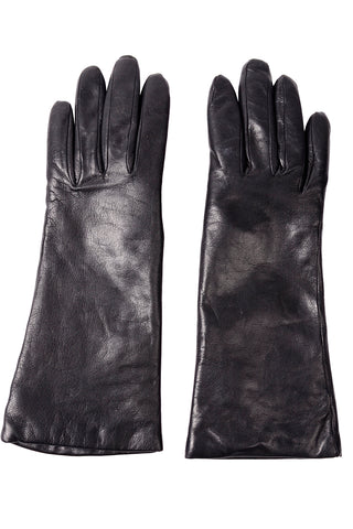 1980s Aris Cashmere Lined Vintage Black Leather Gloves 6.5