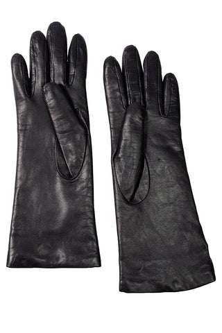 1980s Aris Cashmere Lined Vintage Black Leather Gloves 6.5