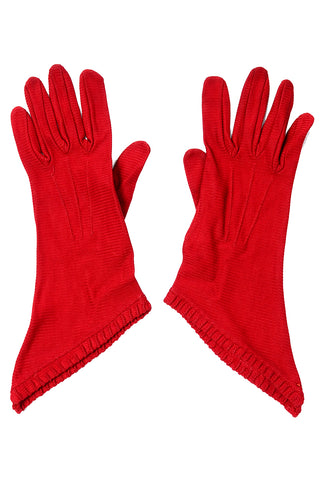 Vintage 1930's Tonal Striped Red Asymetrical Gauntlet Gloves