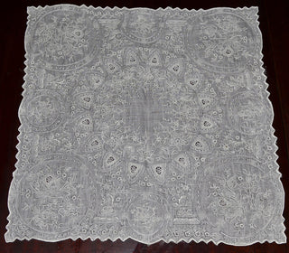 Appenzell Style Vintage Linen Handkerchief Unused Elaborate Embroidered Wedding Roses - Dressing Vintage