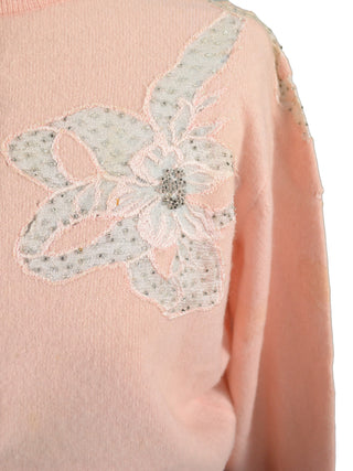 vintage 1950s beaded pink vintage sweater with lace Beverly Hills Boutique SOLD - Dressing Vintage