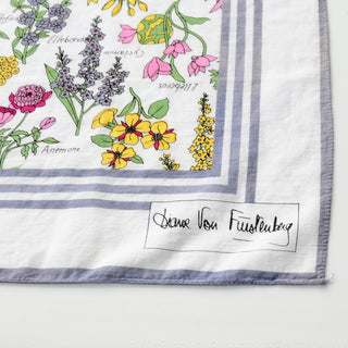 1970s Diane Von Furstenberg Botanical Floral Large Square Cotton Scarf