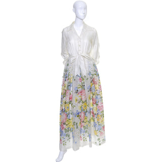 Dalani Vintage Dress Organza Floral 1970s Maxi