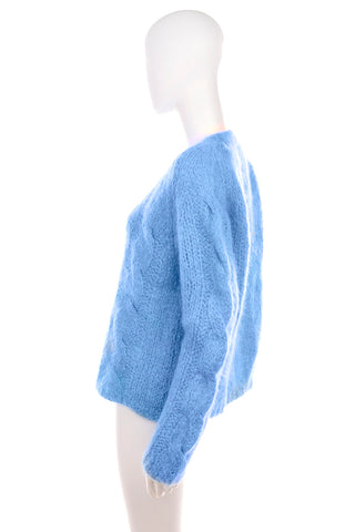 1950s Damon Cable Knit Blue Mohair Pullover Sweater