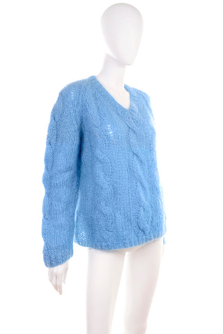 1950s Damon Cable Knit Blue Mohair Pullover Sweater