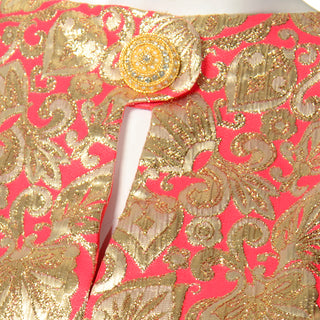 Vintage 1960s Red & Metallic Gold Evening Dress Baroque pattern