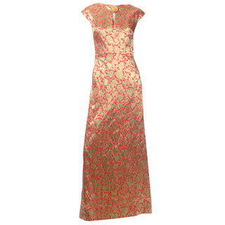 Vintage 1960s Red & Metallic Gold Evening Dress Full length size 12