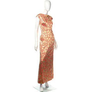 Vintage 1960s Red & Metallic Gold Evening Dress Damon's of San Marino