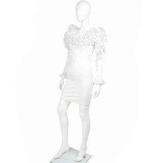 1980s Dana Deatherage Vintage Bodycon Ruffled White Dress