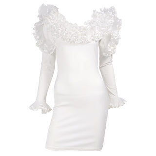 1980s Dana Deatherage Vintage Bodycon Ruffled White Dress