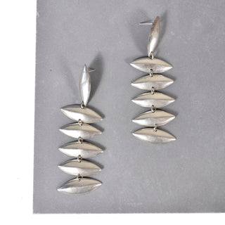 vintage sterling silver dangling earrings with tiered almond shaped sterling pieces