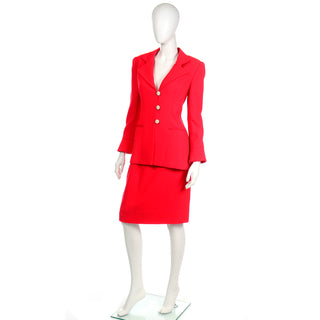 David Hayes Vintage Red Skirt Suit w Rhinestone Buttons 8