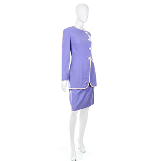 1990s David Hayes Vintage Periwinkle Purple Skirt & Longline Jacket Suit