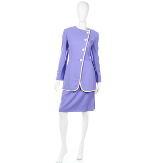 1990s David Hayes Vintage Periwinkle Purple Skirt & Jacket Suit 2 pc