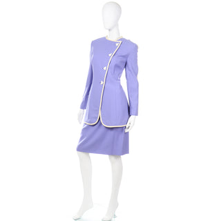1990s David Hayes Vintage Periwinkle Purple Skirt & Jacket Suit M
