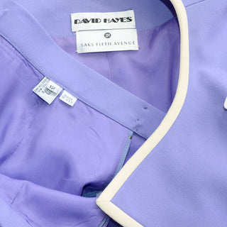 1990s David Hayes Vintage Periwinkle Purple Skirt & Jacket Suit Saks Fifth Avenue