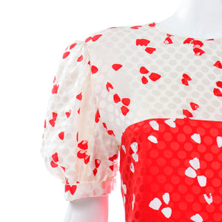 David Hayes Red and White Abstract Print Silk Dress and Cropped Jacket abstract