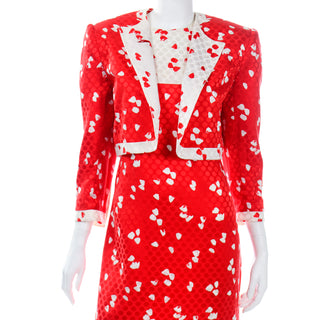 David Hayes Red and White Abstract Print Silk Dress and Cropped Jacket Reverse print