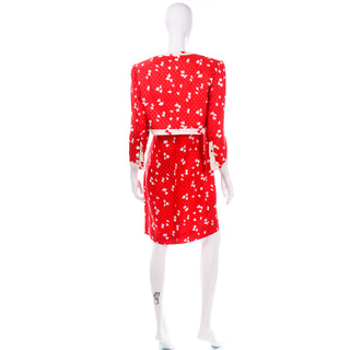 David Hayes Red and White Abstract Print Silk Dress and Cropped Jacket Fine 