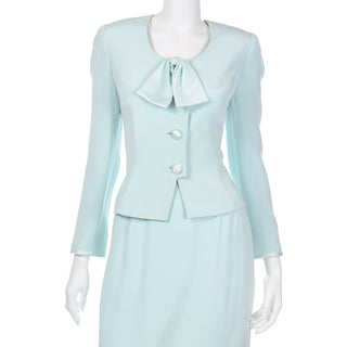 David Hayes Mint Green Skirt Suit w Bow Jacket - Modig