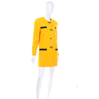 Vintage David Hayes 1980s Yellow Longline Blazer Jacket with pockets