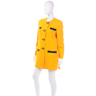 Vintage David Hayes 1980s Yellow Longline Blazer Jacket oversized