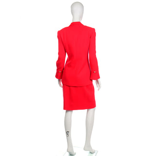 David Hayes Vintage Red Skirt Suit w Rhinestone Buttons sz 8