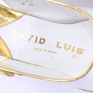 1970s David Luis Gold & White Slingback Heels 6 B