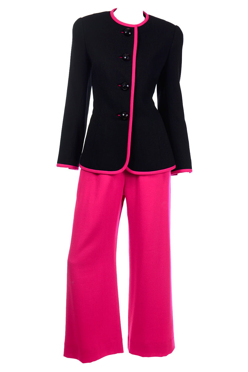 80s Hot Pink & Black David Hayes Vintage Wide Leg Pants & Jacket