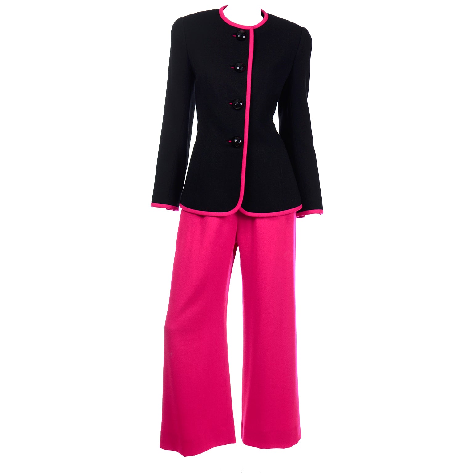 80s Hot Pink & Black David Hayes Vintage Wide Leg Pants & Jacket Suit –  Modig