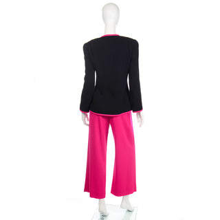 Hot Pink & Black David Hayes Vintage Crepe Pants & Jacket Suit 1980s