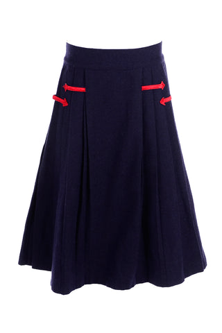 1960s De Pinna Navy Pleated Wool Long Circle Skirt