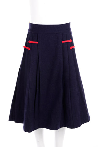 1960s De Pinna Navy Pleated Wool Long Circle Skirt