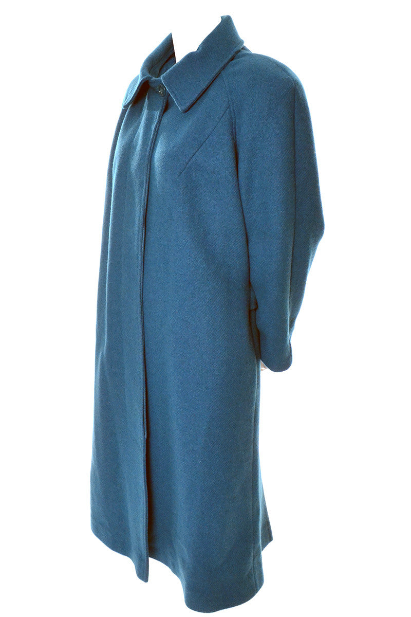 1980s Saxton Hall Turquoise Wool Coat w/ Pleated Back Size Large