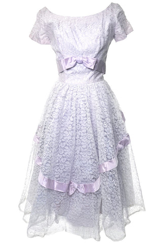 Dead Stock Bridal Originals 1950s Vintage Dress Purple Tulle Satin Bows Size 2 - Dressing Vintage