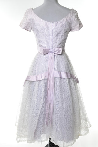 Dead Stock Bridal Originals 1950s Vintage Dress Purple Tulle Satin Bows Size 2 - Dressing Vintage