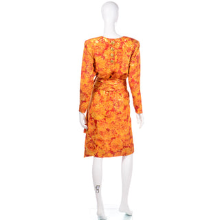 1989 Yves Saint Laurent Orange Metallic Vintage Floral Runway Dress Deadstock